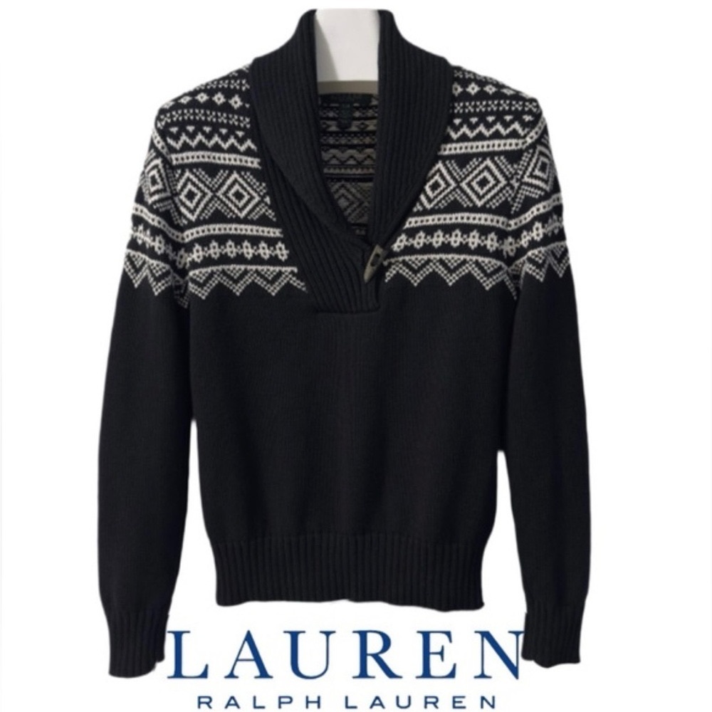 Ralph Lauren Women’s Black and White Zip Up Sweater